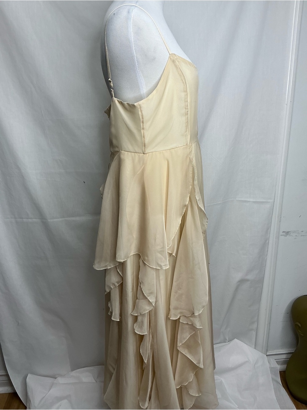 2177 - Elegant Cream Chiffon Spaghetti Strap Dress - Picture 6 of 12